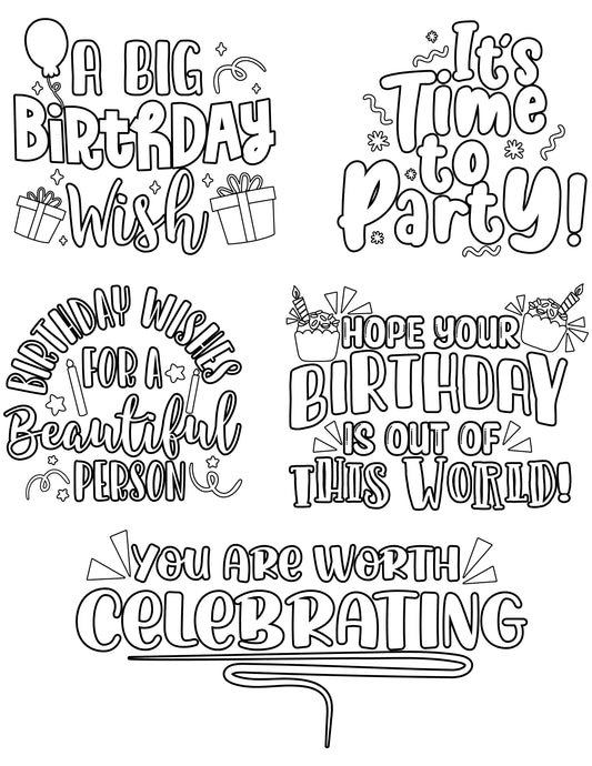 Print & Color Birthday Phrases (B&W)