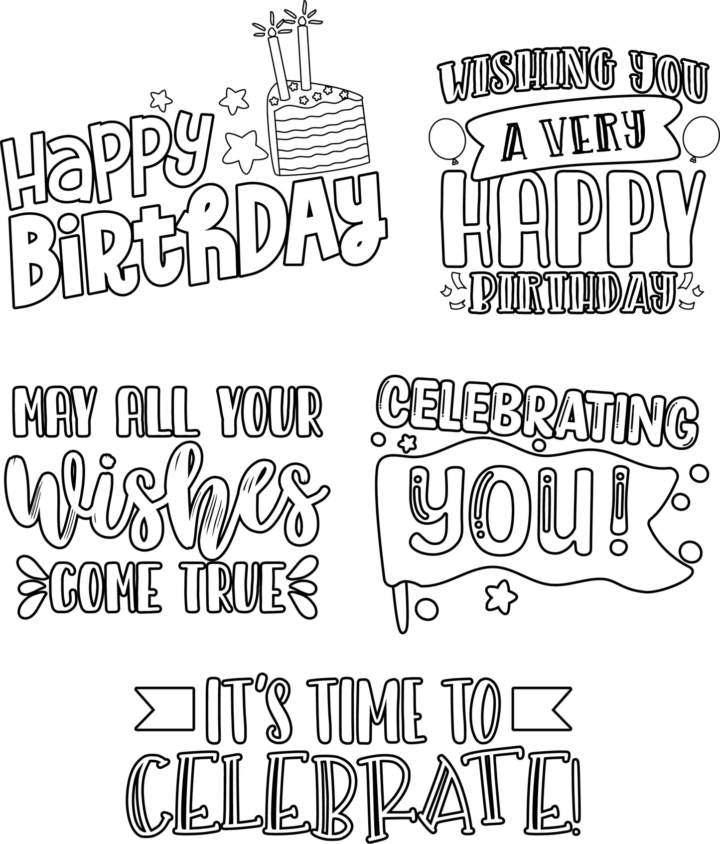 Print & Color Birthday Phrases (B&W)