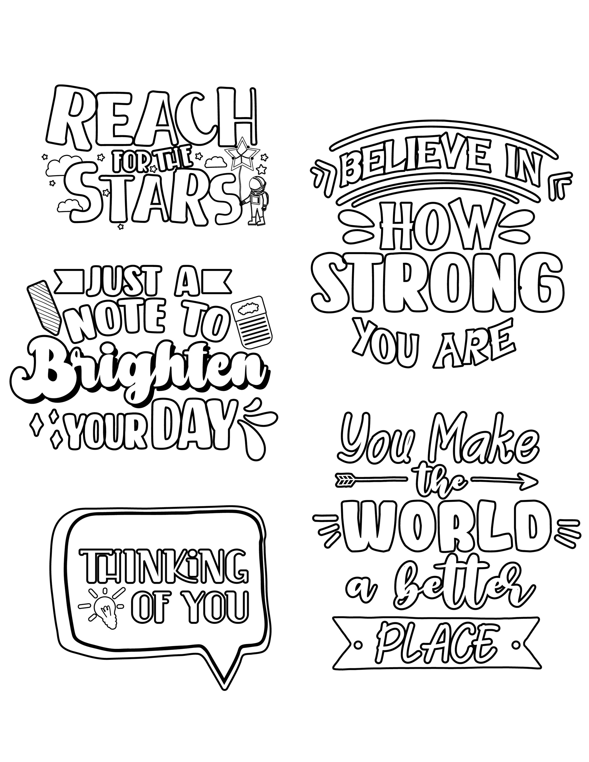 Print & Color Encouragement Phrases (B&W) – Cards For Cubs